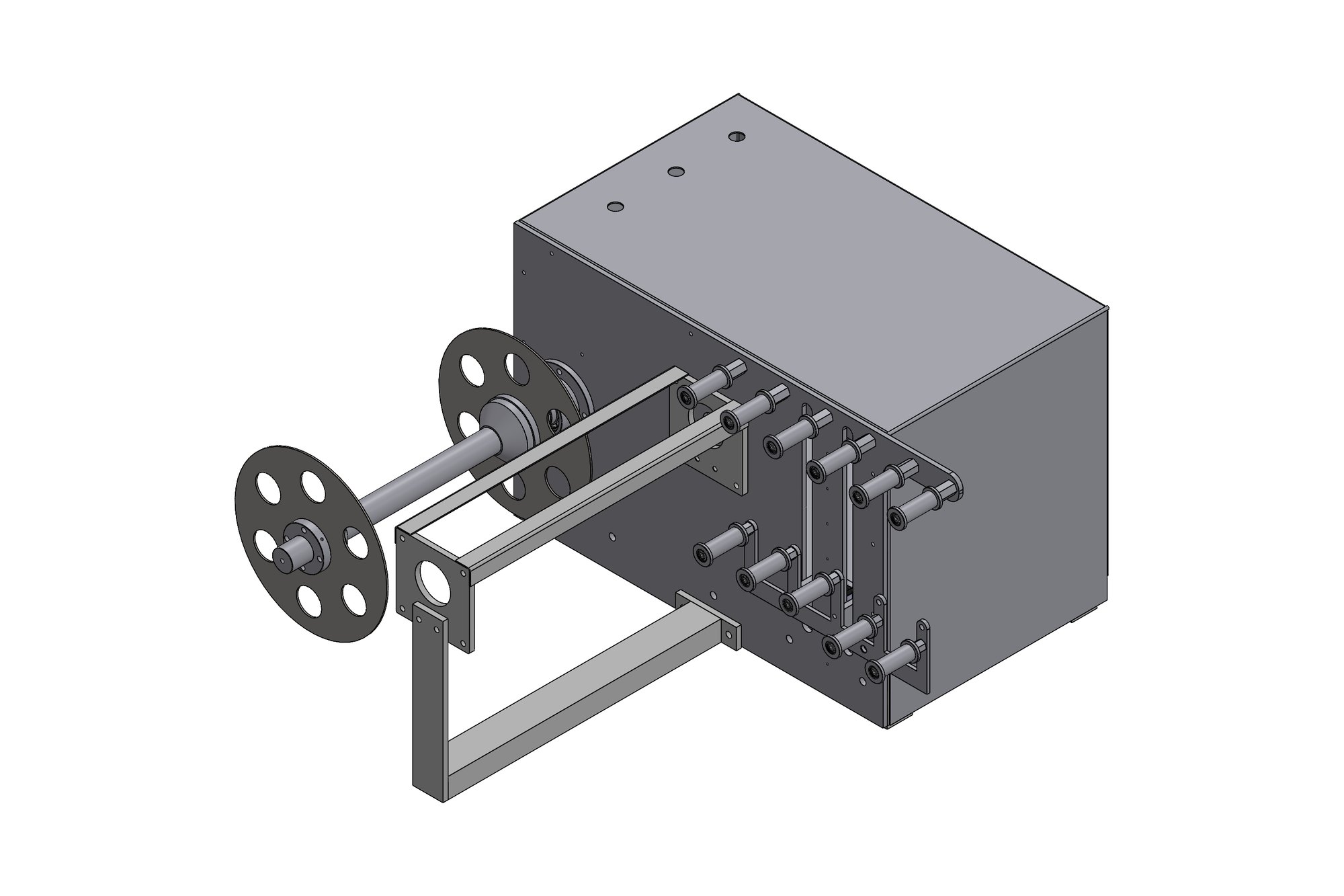 CAD model of an automated scraping machine with geared-motor drive and a pneumatic gripper assembly