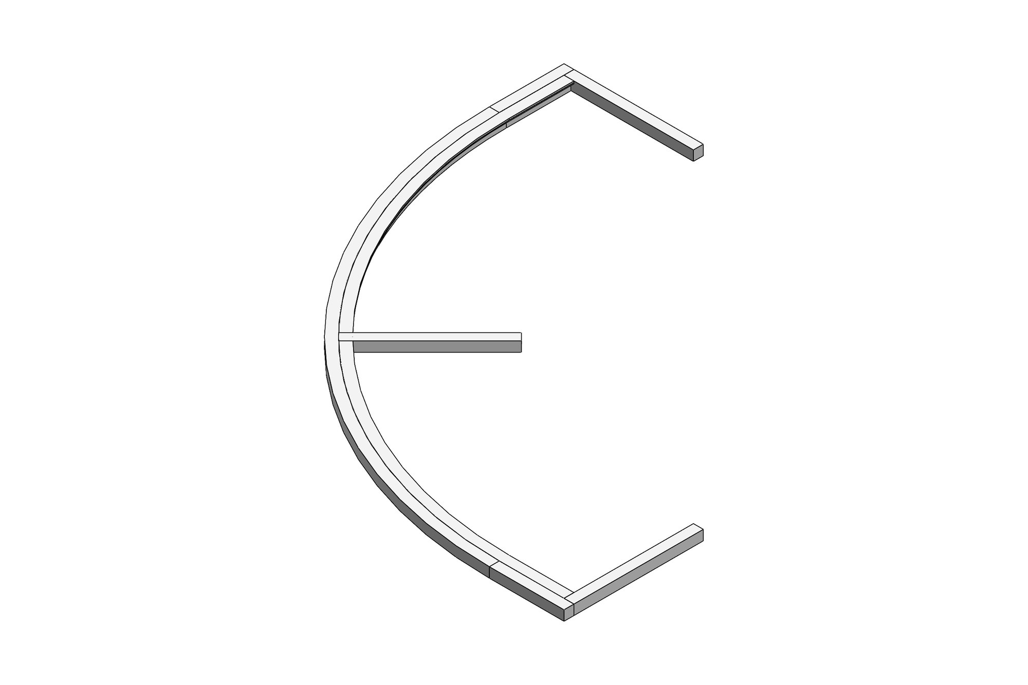 CAD model of a curved metal feature arch frame built from lattice solid bar
