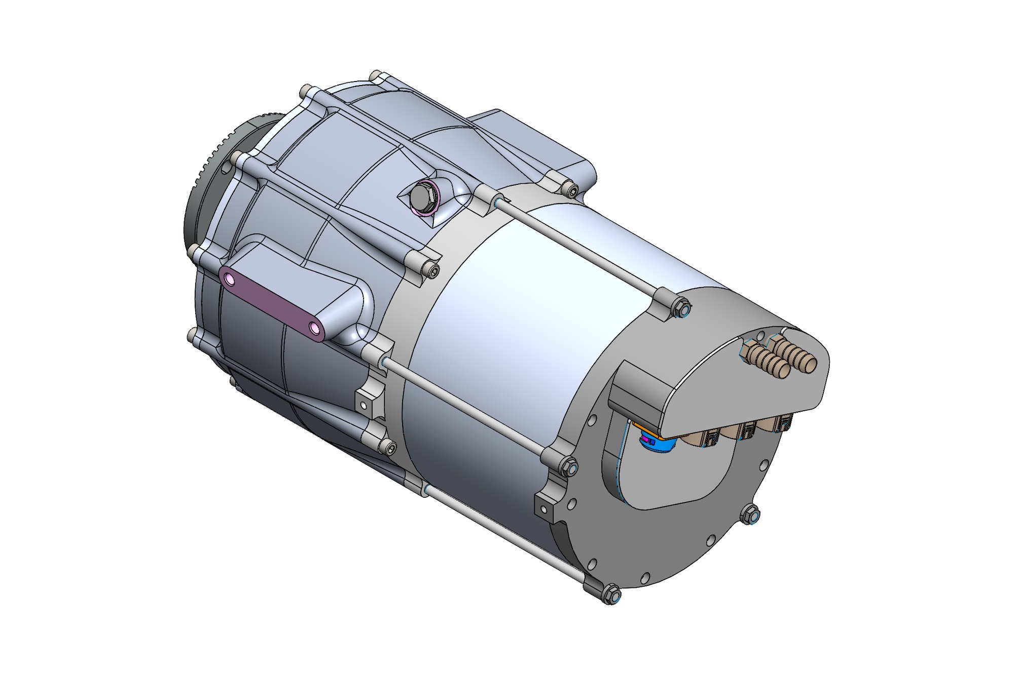 CAD model of a concentric reduction gearbox integrated with an electric motor and inverter