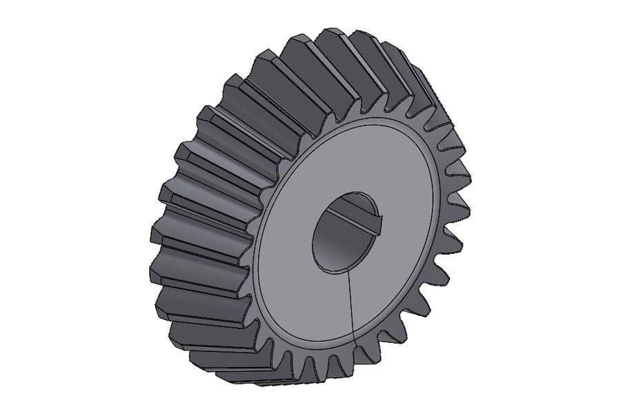 Isometric CAD model of a large-diameter girth gear ring for a crushing mill, showing external gear teeth, a pocketed web with radial stiffening ribs and a counterbored mounting flange (view 3 of 3)