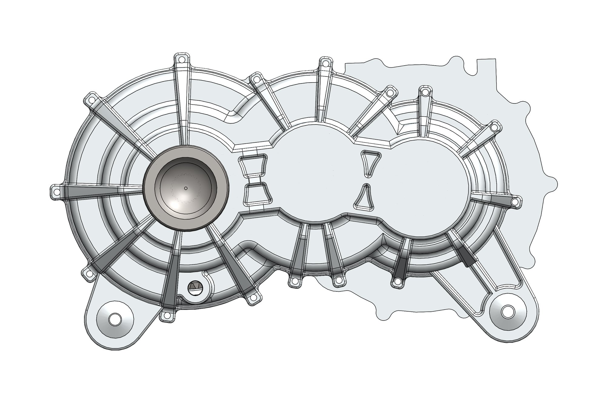 Front view showing input pinion and output trunnions