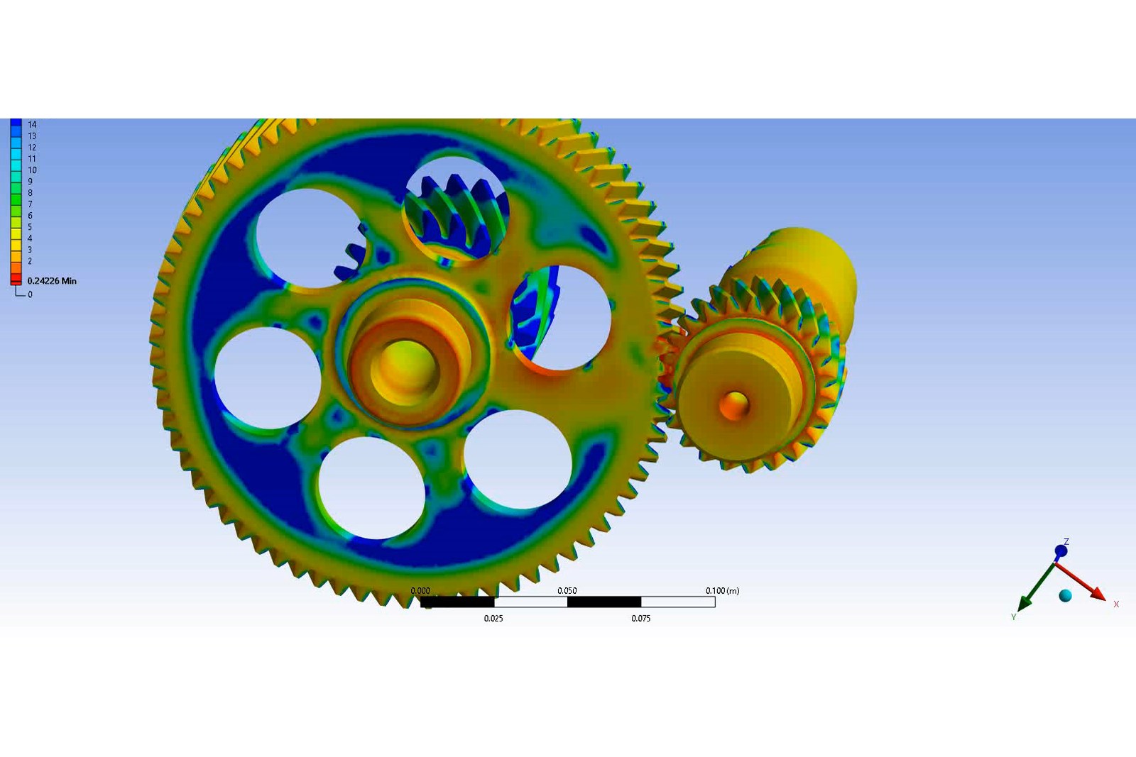 Contact stress detail at the pinion mesh