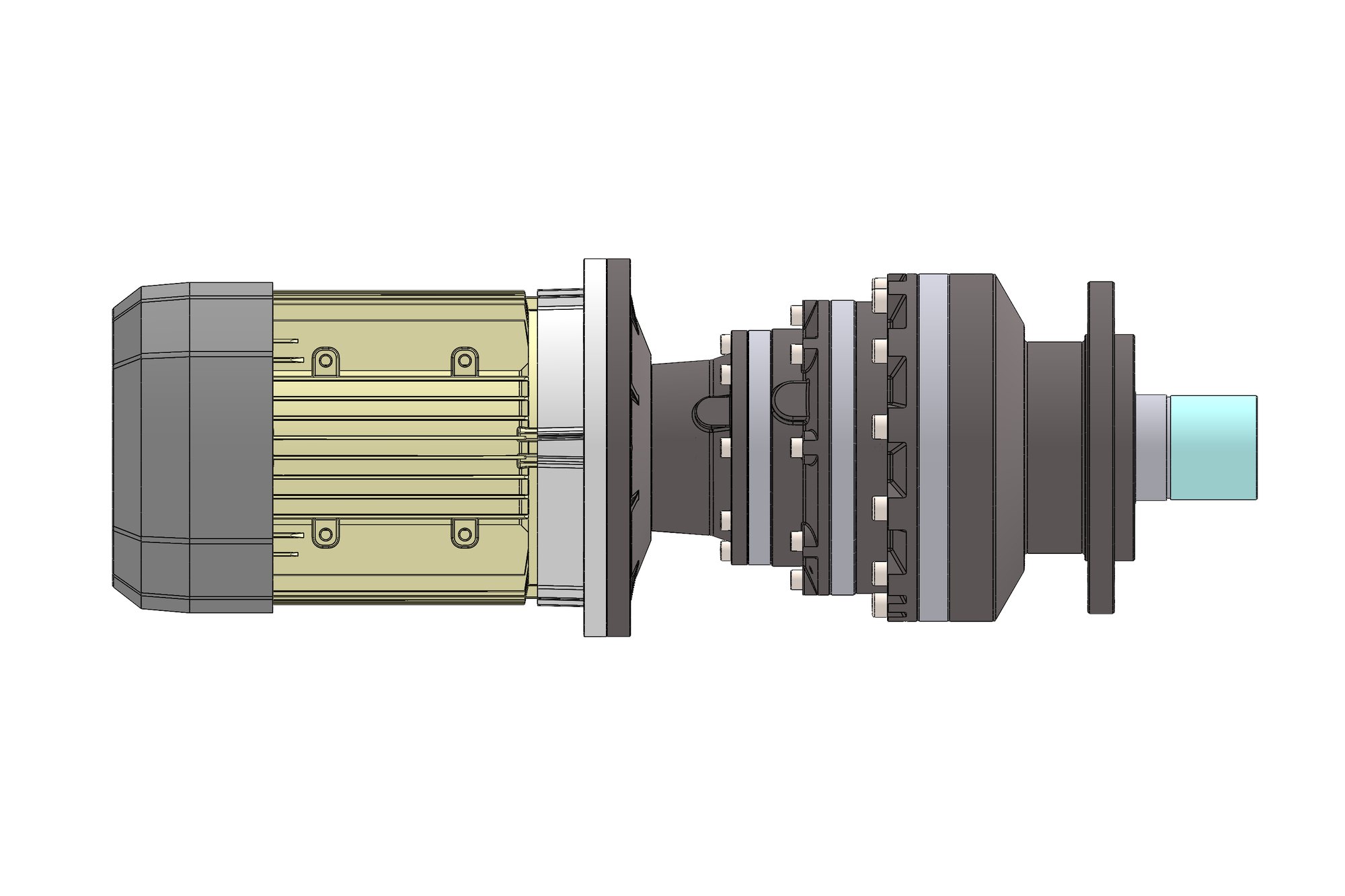 Front view showing the output carrier and flange bolt pattern