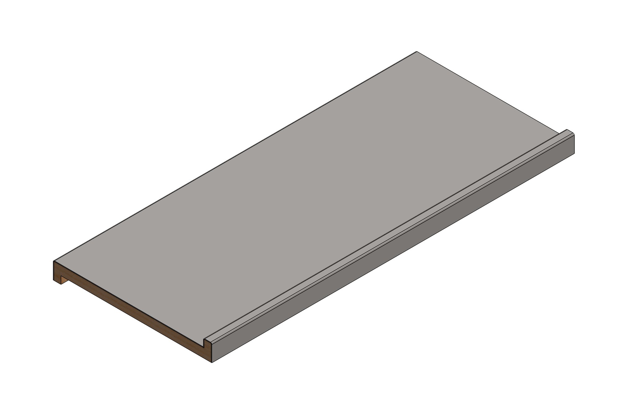 CAD model of a folded stainless steel cladding panel with returned edges