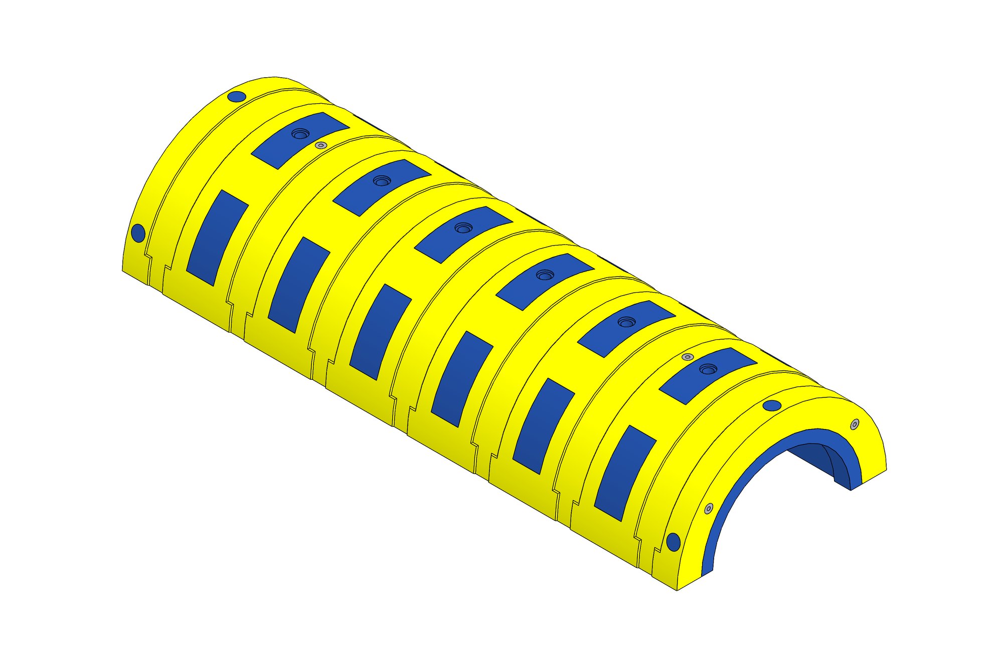 CAD model of a cylindrical subsea insulation shroud around a pipe section